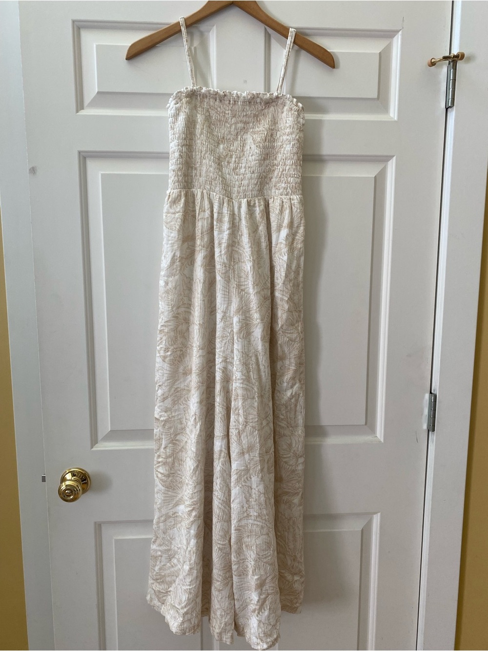 American Eagle Jumpsuit Neutral Cream Botanical Print Small Cotton Blend Beachy